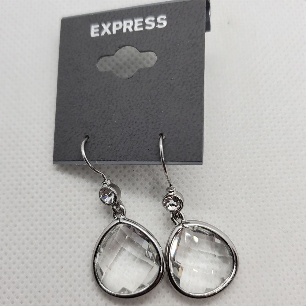 NWT Express Silver & Clear Dangling Teardrop Earrings